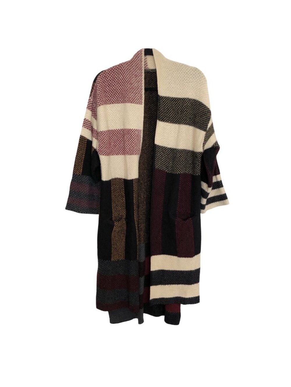 Maxsport Black Cream Striped Open Front Long Cardigan L